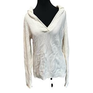 Y2K DKNY Knit Sweater Top Cream Beige US Large 2000’s Hooded Casual Capsule Warm